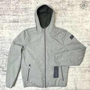 NWT Tommy Hilfiger Men's Medium Hooded Softshell Jacket Heather Gray Water Wind